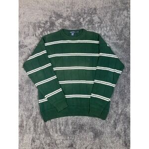 VTG Nautica Striped Crewneck Sweater Green White XL Mens Pullover Knit Cotton